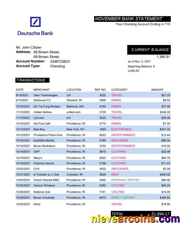 Germany Deutsche bank statement easy to fill in Excel and PDF format